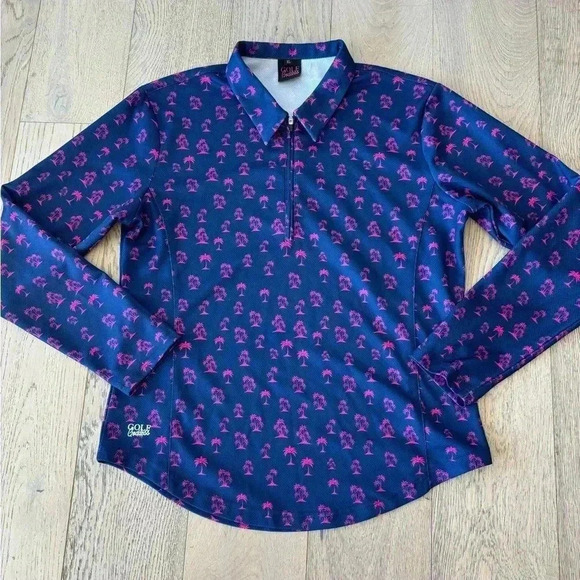 Golf Goddess Womens Half Zip Pullover Blue Pink XL - Picture 1 of 5